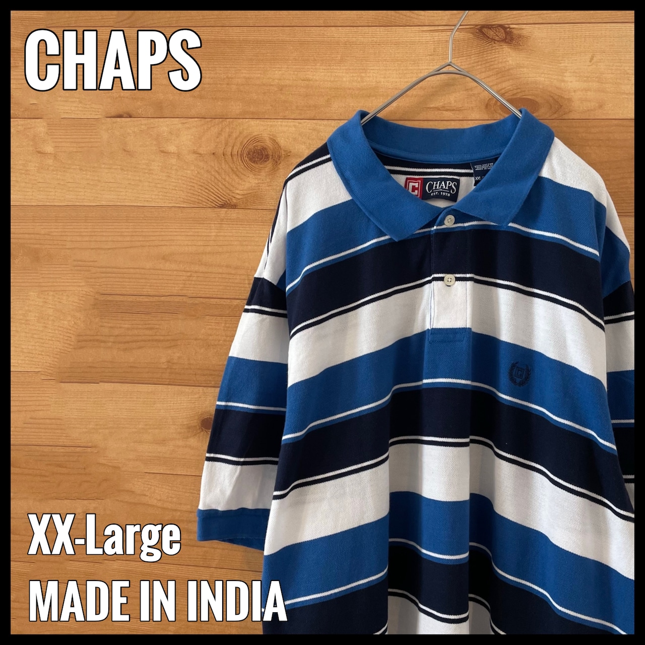 【CHAPS】ポロシャツ ボーダー 刺繍ロゴ XXL ビッグサイズ チャップス ラルフローレン US古着 アメリカ古着