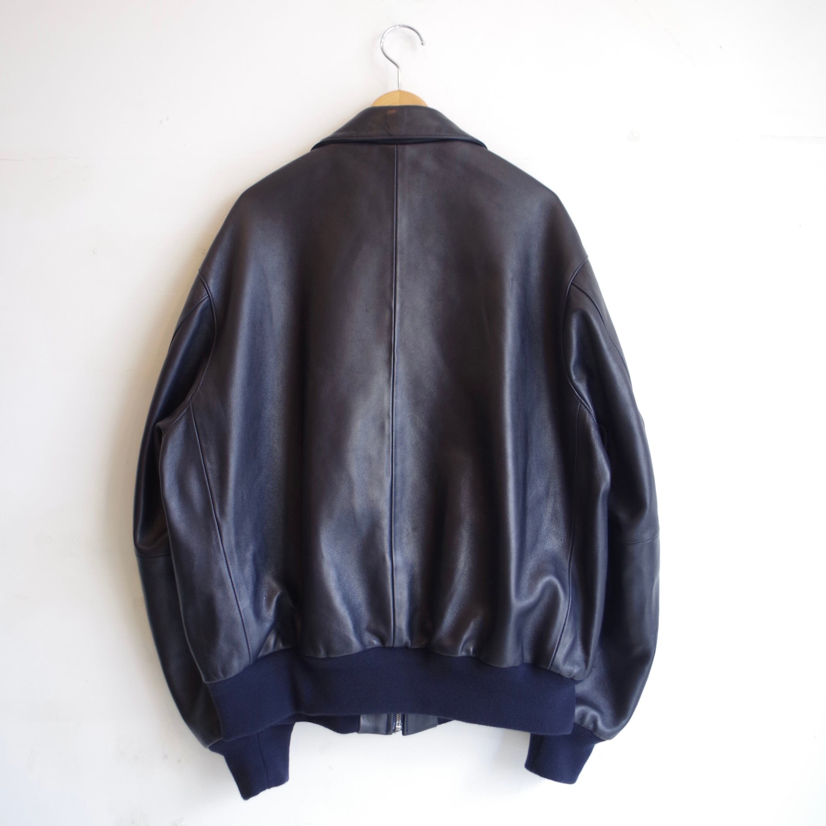 LOEFF Lamb Leather Flight Jacket Navy | 1F Store