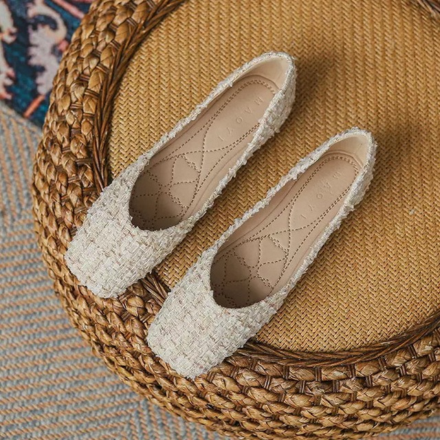 編み込みスクエアトゥフラットシューズ 2Type W10121