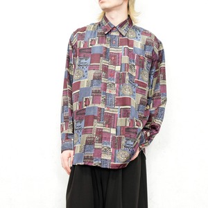 RETRO VINTAGE FIONA MACPHAIL RETRO PATTERNED DESIGN SILK SHIRT/レトロ古着レトロ柄デザインシルクシャツ