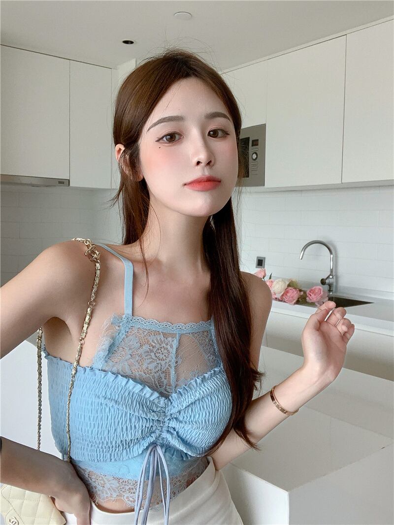 サマーレースショートスタンダードギャザートップス レトロ 夏物 ピュア ブラックストロベリース17033362639