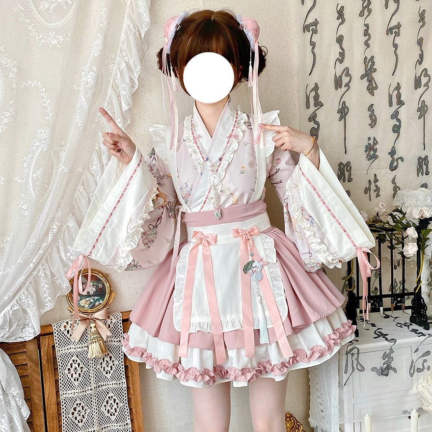 メイド服 ミニスカート フリル 華ロリ 中華ロリータ メイドワンピ コン