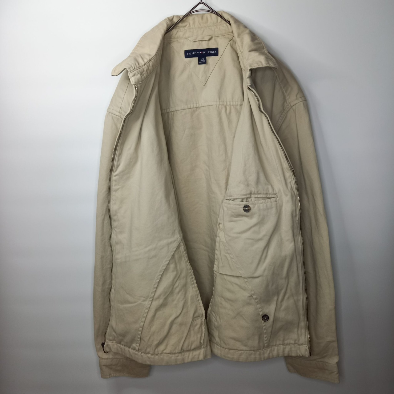 トミーヒルフィガー　コットン　スイングトップ　ブルゾン　刺繍ロゴ　ベージュ　L