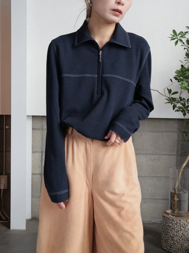 <vintage>half zip stitch tops