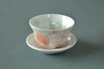 有田焼　虹彩花柄桜型仙茶、桜型台皿セット　（ピンク × ホワイト）