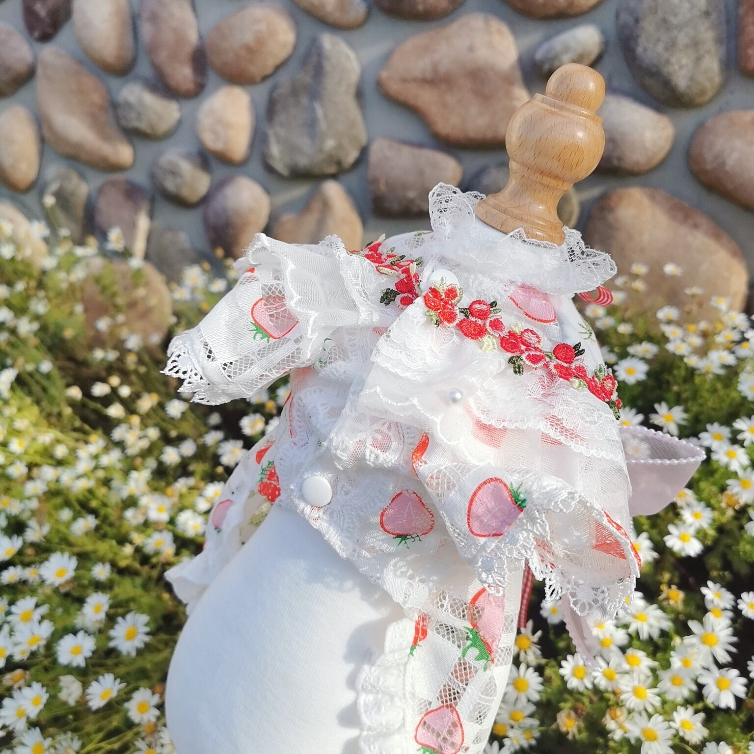 大型犬もOK イチゴとリボンのワンピース