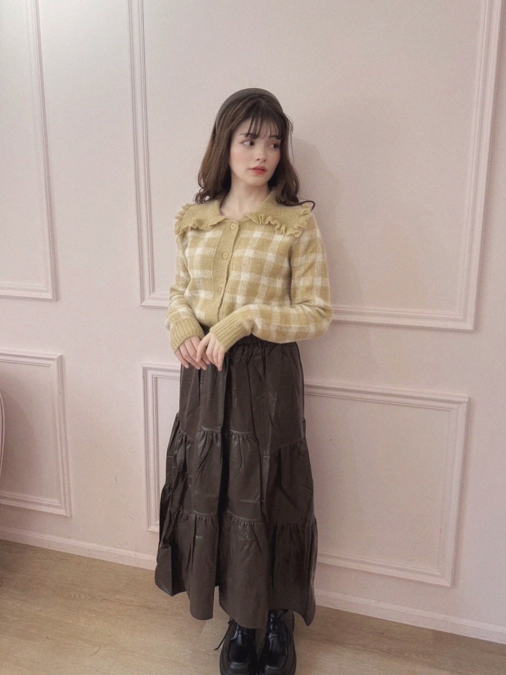 【LAST3】leather tiered skirt