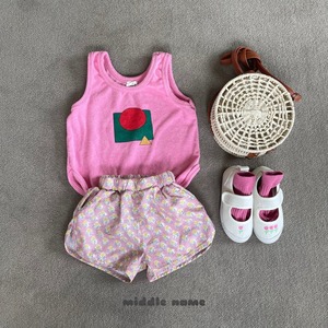 【middle name】ビンテージフラワーショートパンツ 90〜110cm ピンク【240431】
