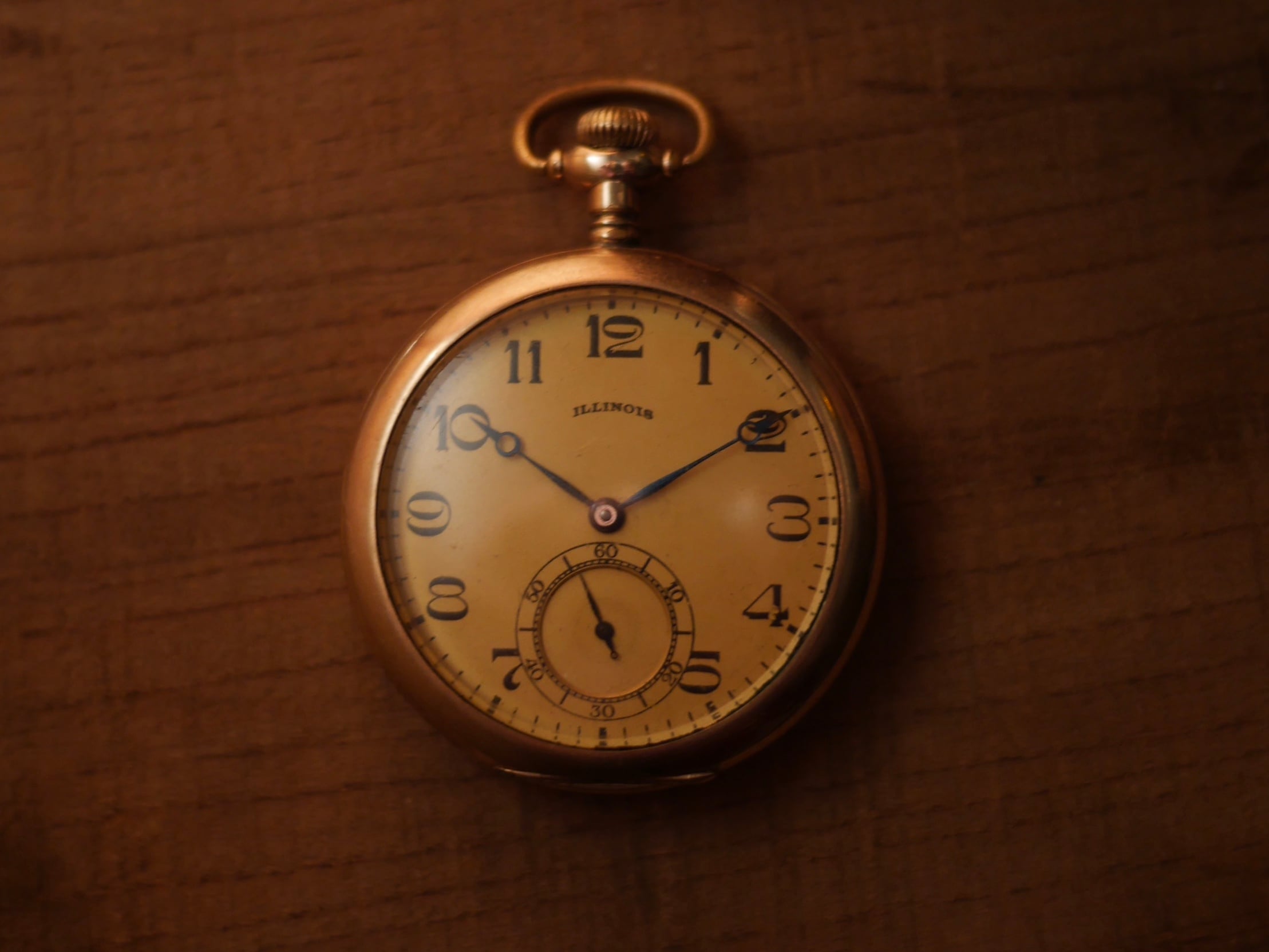 ILLINOIS】 1910s イリノイ 懐中時計 ゴールドダイヤル 金張りケース  
