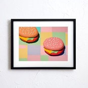 Hamburger｜ポップでカラフルなハンバーガーアートポスター｜遊び心あふれるコンテンポラリー作品・額縁付き国内生産A2ポスター