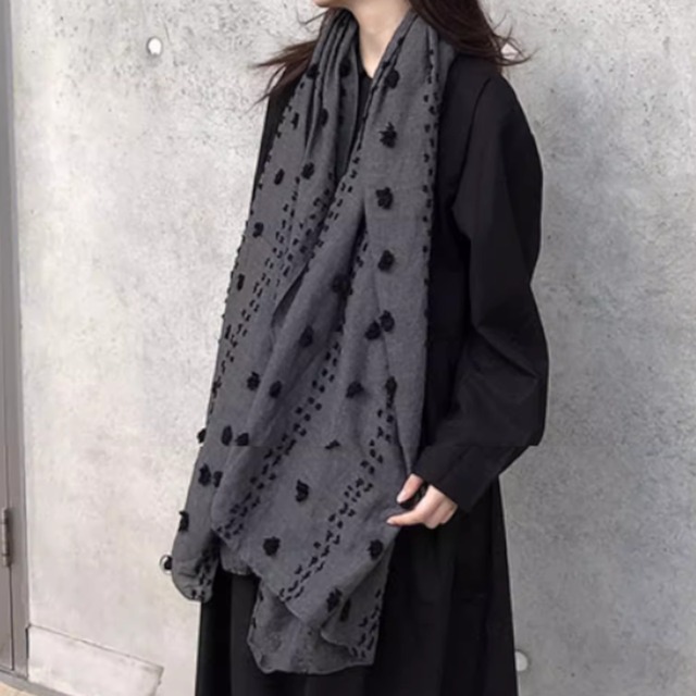 立体刺繍グレーストール W10294