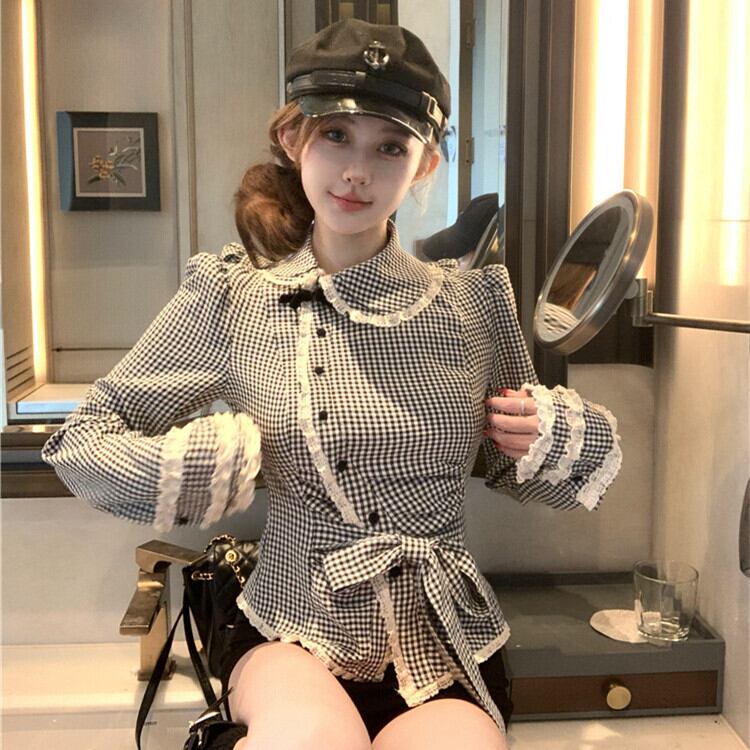 【tops】裹起毛チェック柄シャツトップス M28587