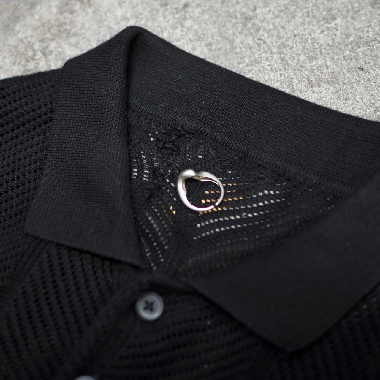 mesh knit polo black