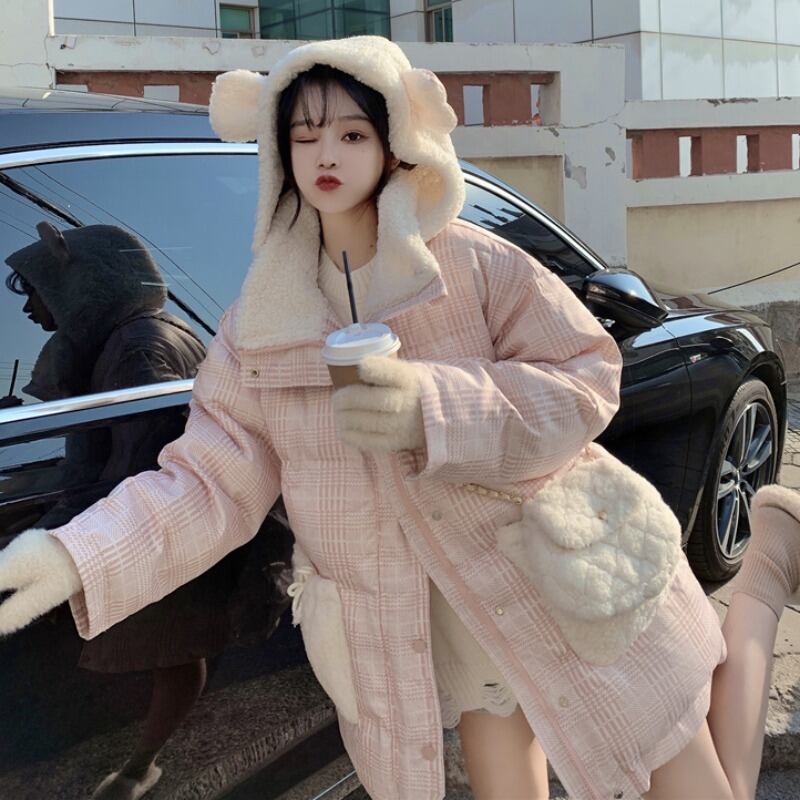 ジャケット ウィンターウール ピンク コットン 冬物 ステッチ 萌量不足68731995483