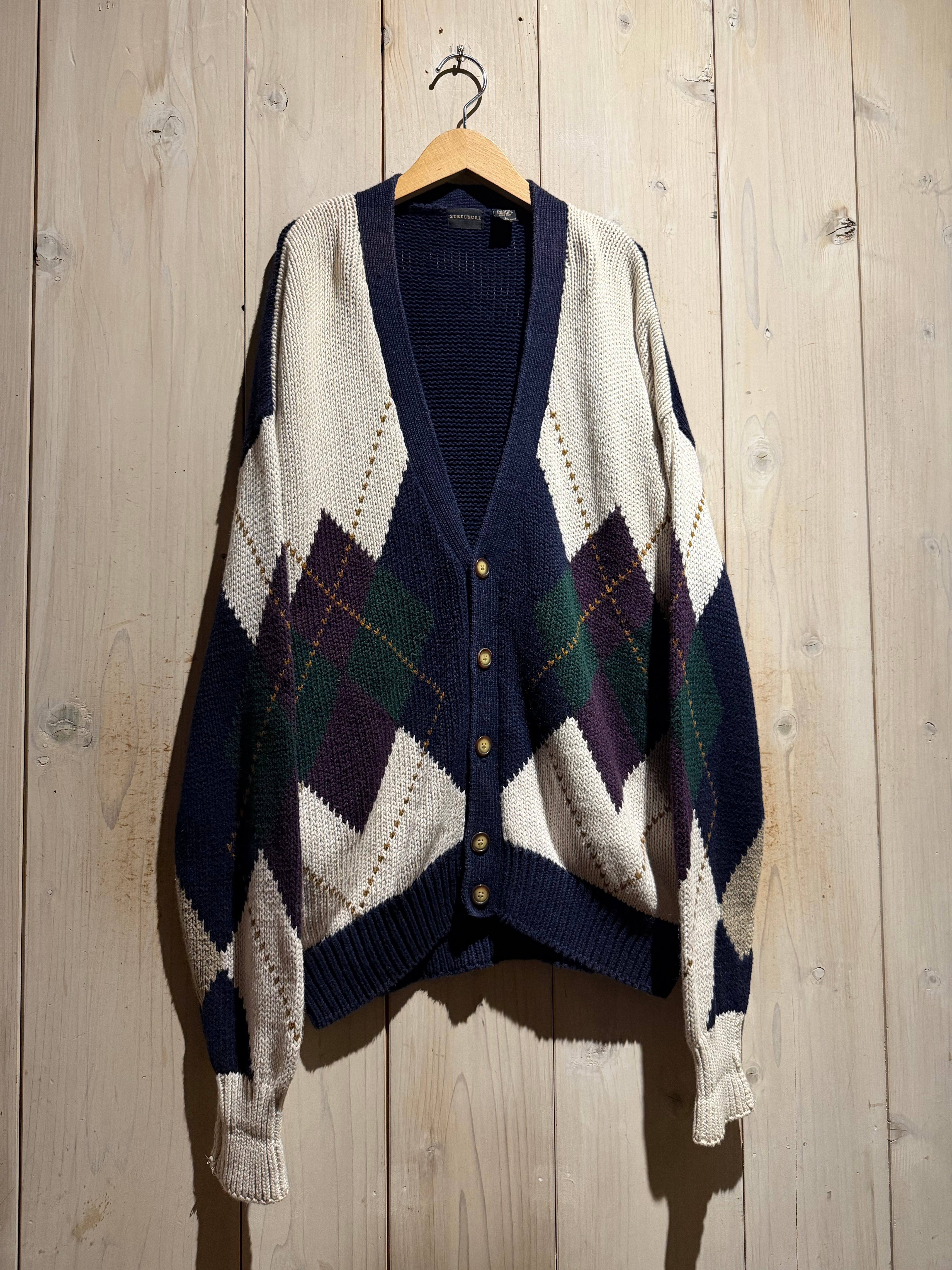 a.k.a.C.a.k.a vintage】90's “STRUCTURE”Argyle Design Vintage Loose