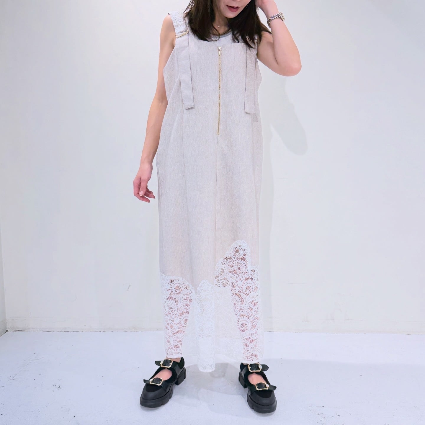 【新品タグ付き】Eimee Lawウェーブレース リネンライクジャンスカ エイミーロウ Eimee Law ウェーブレースリネンライクジャンスカ