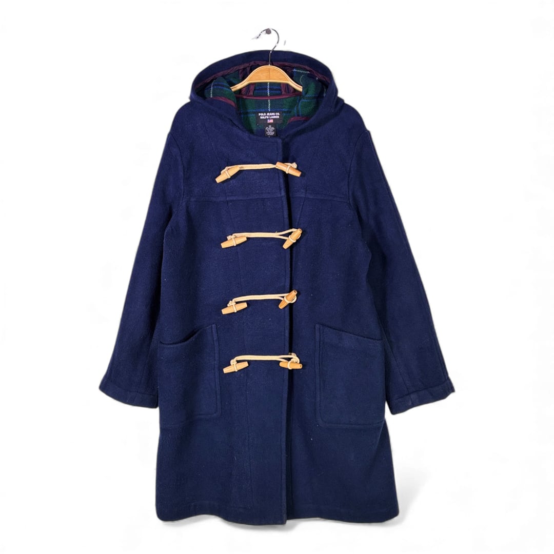 ポロジーンズ ラルフローレン ダッフルコート ネイビー トグル フード付き POLO JEANS RALPH LAUREN サイズM 古着 DZ0760