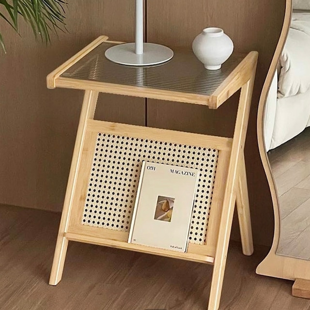 mesh wood side table 2colors / メッシュ ウッド サイドテーブル ガラス マガジンラック 原木 韓国インテリア 韓国家具