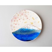 【飾り皿】青富士に桜 Ornamental plate for wall hanging
