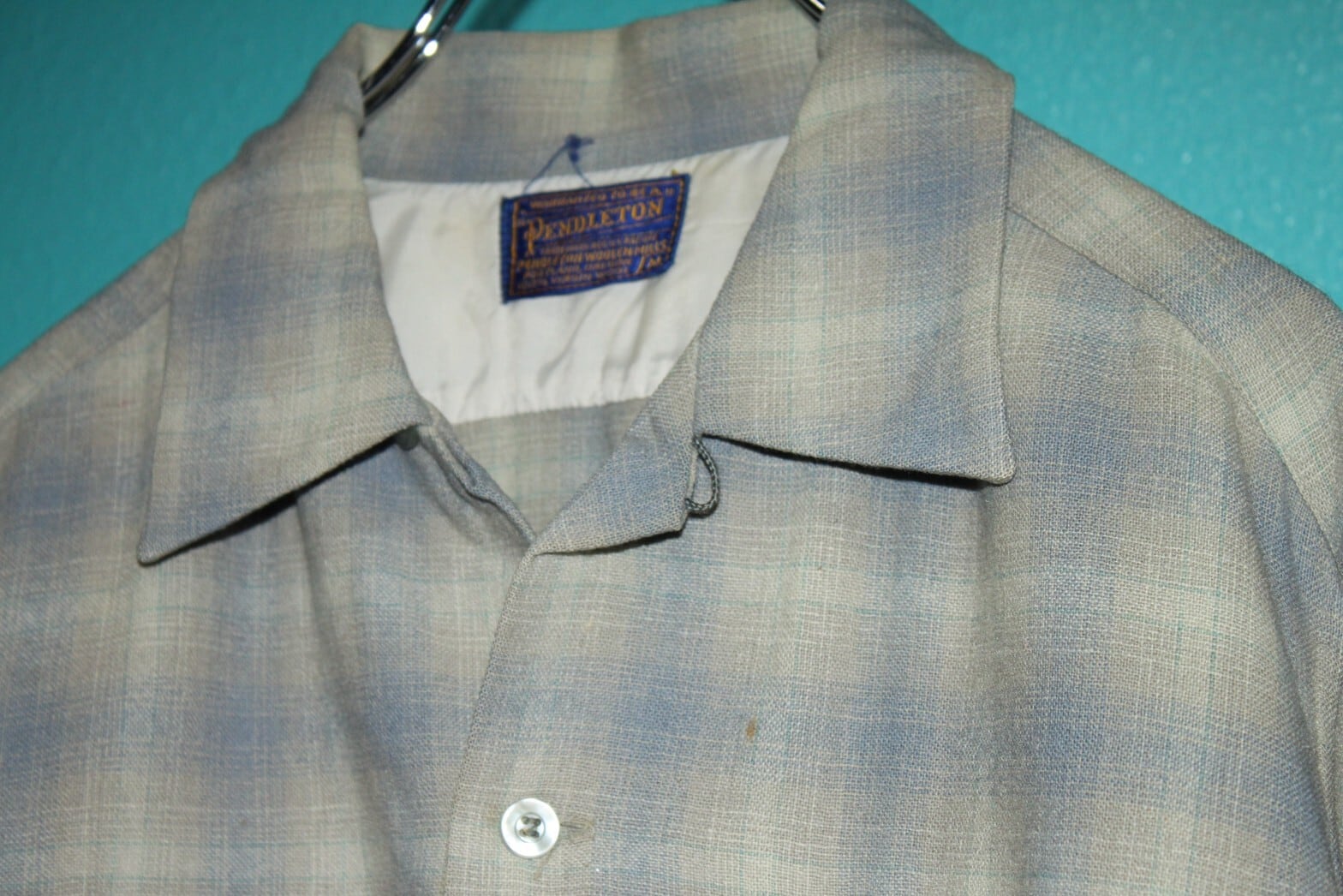 60s PENDLETON Ombre Check Wool Open Collar Shirt | VOLAR