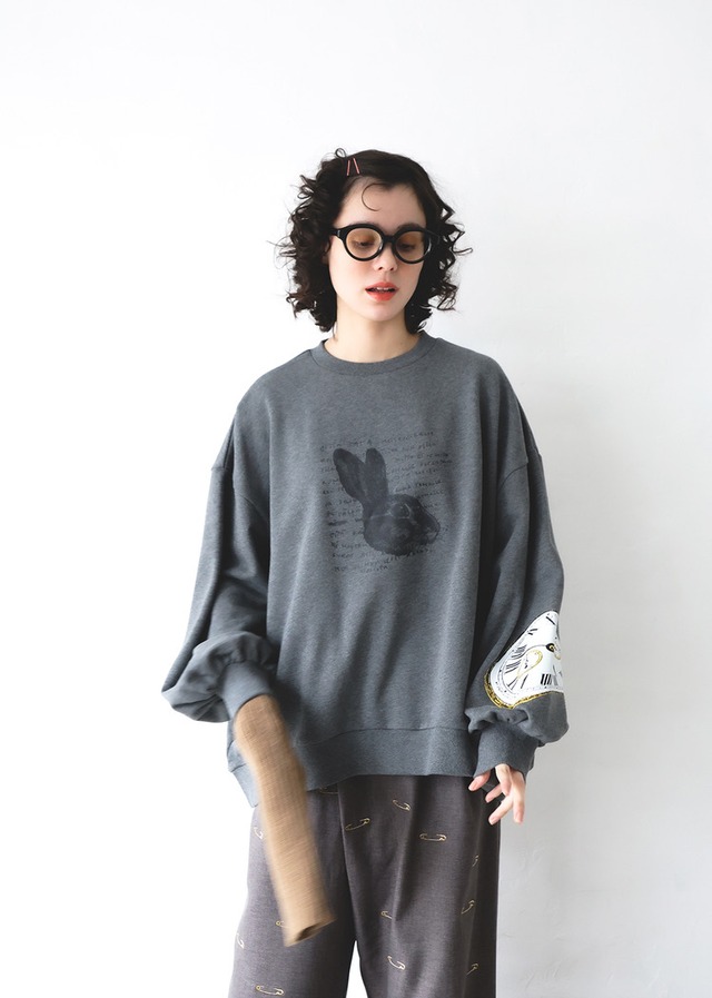 【 michirico 26AW 】  Rabbit Time pullover / MR26AW-08 / ダーク杢グレー / WOMENS