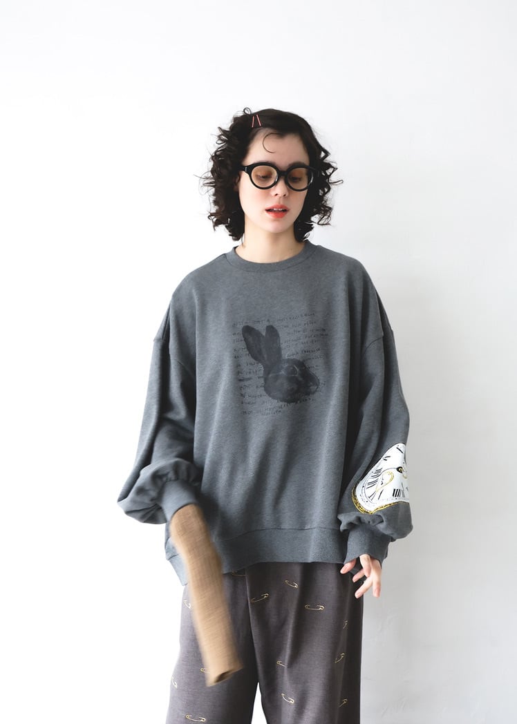 【 michirico 26AW 】 Rabbit Time pullover / MR26AW-08 / ダーク杢グレー / WOMENS