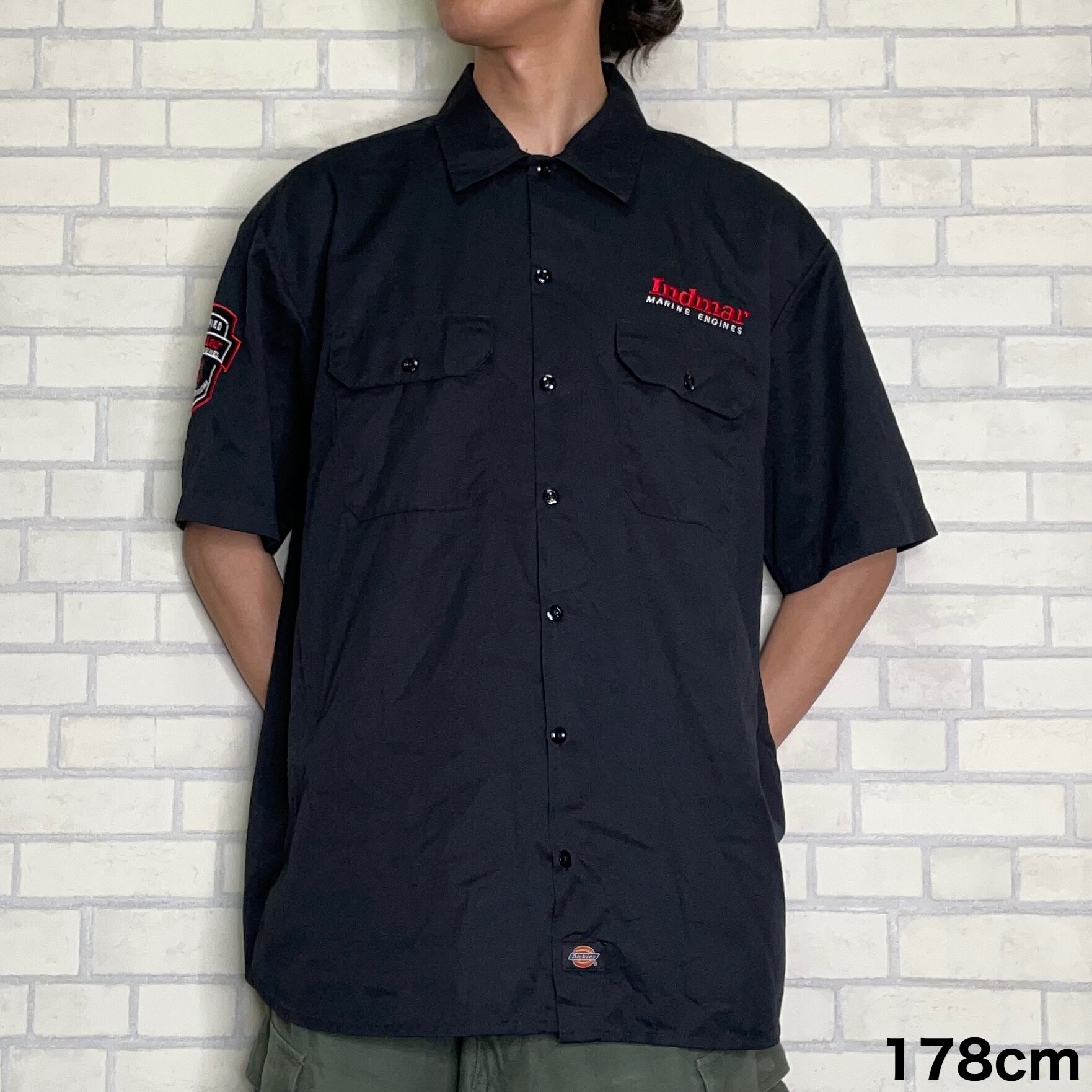 Dickies 半袖ワークシャツ XL 刺繍 肩ワッペン 状態良好 ブランドタグ 