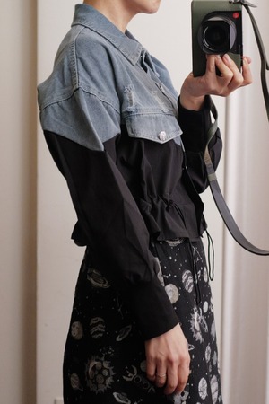 denim combi short shirt black