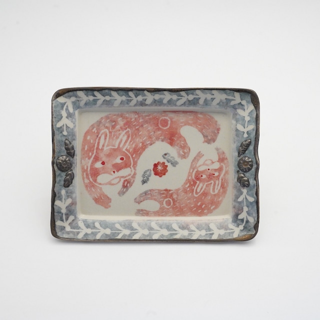 【岩佐悠子】四角ブロンズリム皿　「うさぎ」C