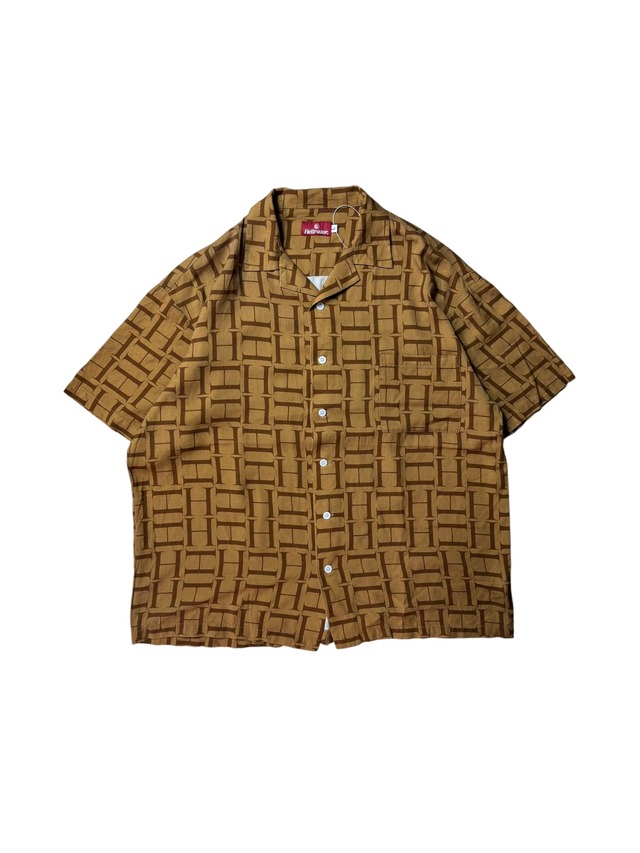 Hellrazor Brown All Over Monogram Pattern Open Collar Short Sleeve Shirt