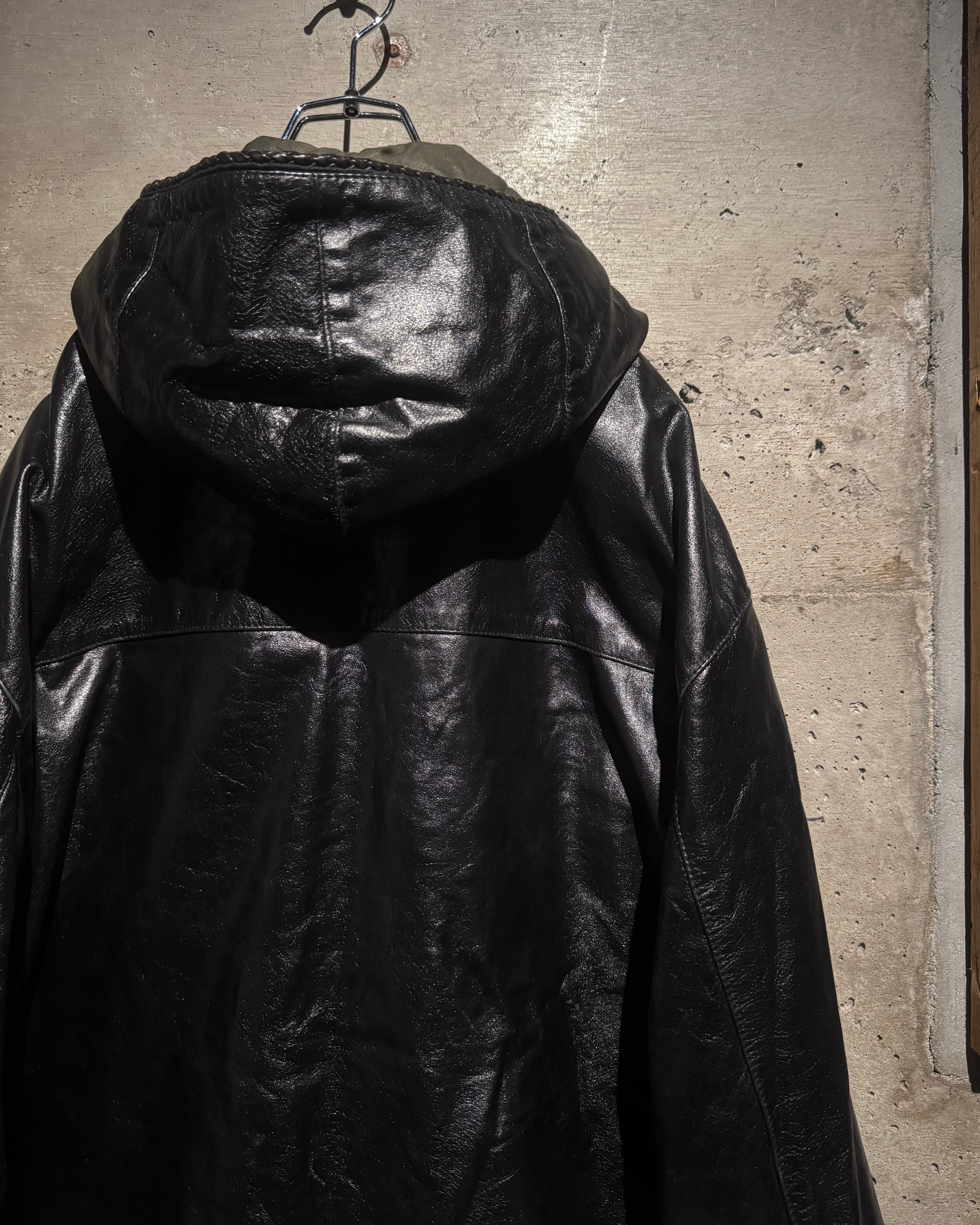 Caka】“CALUGI E GIANNELLI” Euro Vintage Zip Up Hooded Leather Caka】“CALUGI E GIANNELLI” Euro Vintage Zip Up Hooded Leather