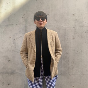 80s MAGEE BEIGE TWEED CHECK ELBOW PATH TAILORED JACKET