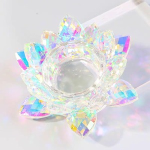 【数量限り】クリスタルガラス 蓮 ロータス クリスタル ローソク立て ガラス 置物 燭台 蝋燭立て 花 キャンドル ろうそく ランプ ホルダー 蓮の花 インテリア 輪灯 仏前 神具 誕生日 金運 癒し け 勝負 恋愛 幸運 飾り (ABカラー)