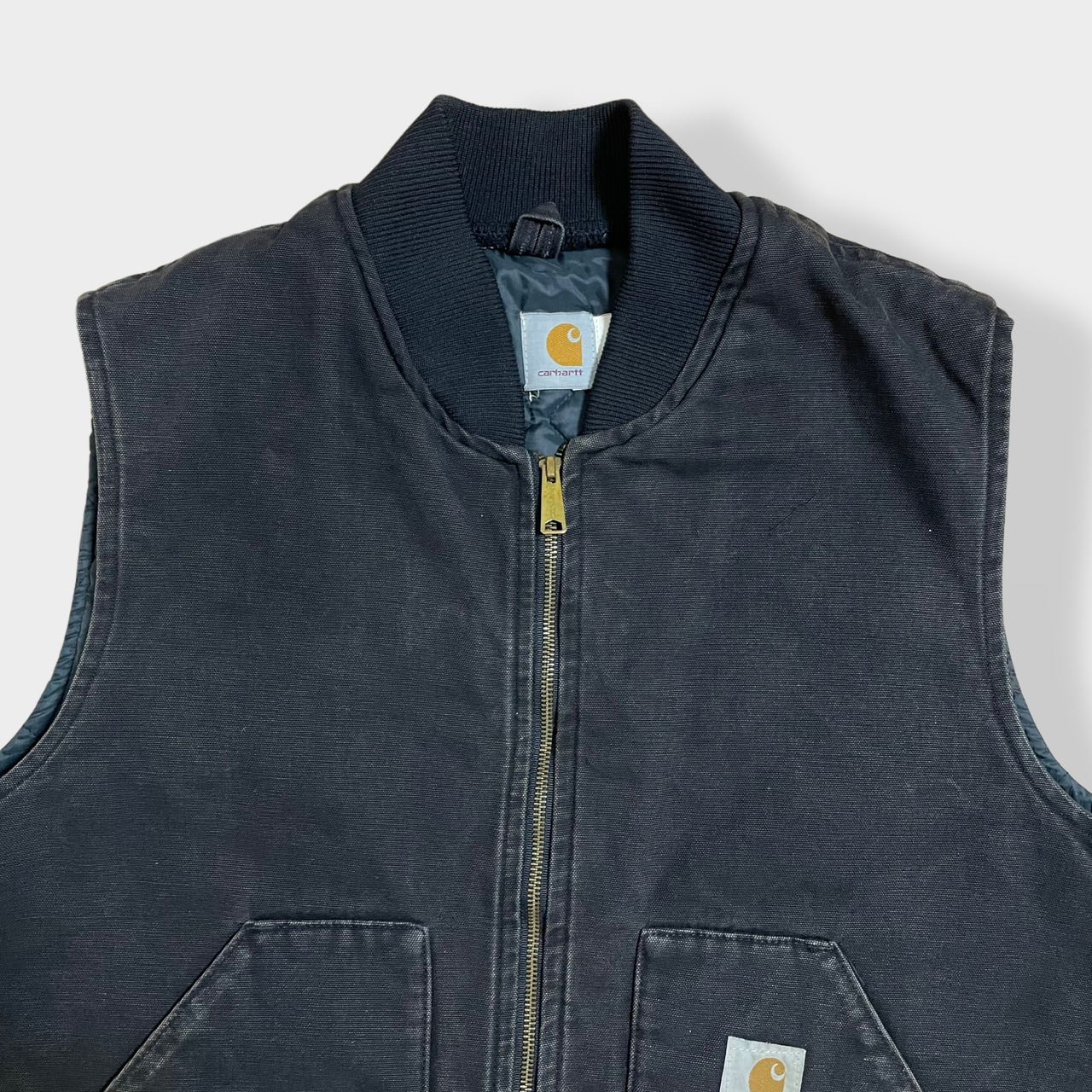 【Carhartt】80s 90s USA製 黒 ダックベスト 裏キルティング 前開き ジッパー ブラック XX-LARGE ビッグシルエット ビッグサイズ カーハート US古着