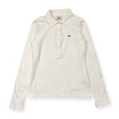 LACOSTE ラコステ ワンポイント 鹿の子 長袖 ポロシャツ 38/ホワイト レディース ファブリカ