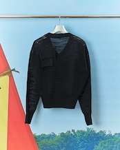 kotohayokozawa - TD V-NECK SHEER KNIT :Black|シアー/Vネック/デコレーション