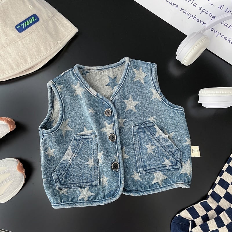 【BABY】韓国風 デニムほし柄ベスト