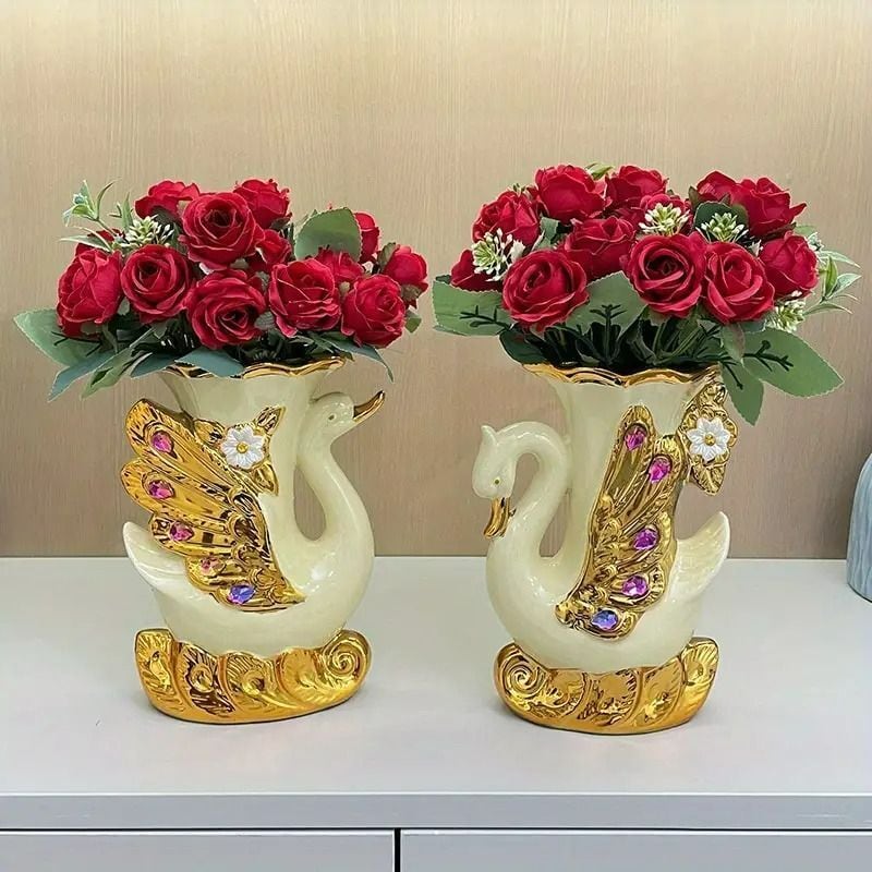 花瓶 2つセット 白鳥 エレガント おしゃれ かわいい インテリア 北欧