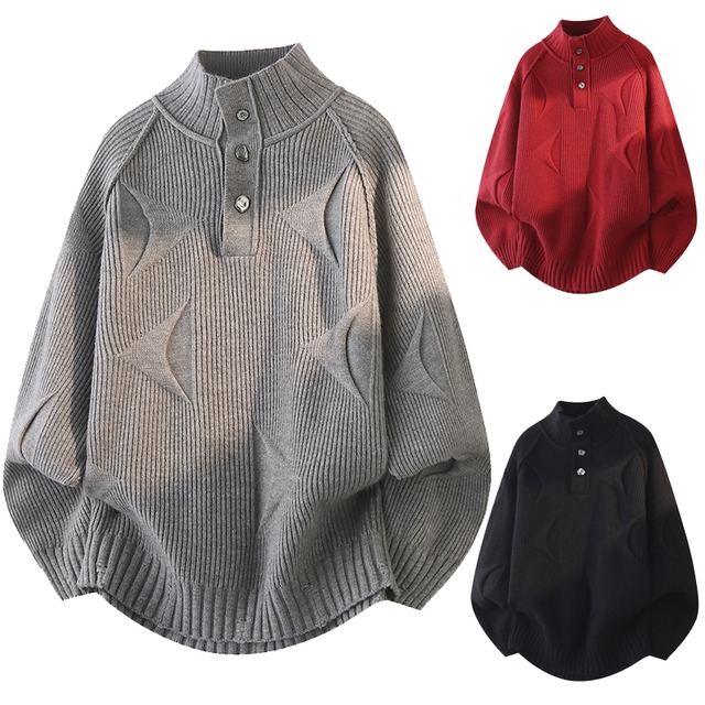 ☼ハイネックニット!【WSシリーズ】★セーター★ ユニセックス 3color ニットトップス 男女兼用 メンズ 大きいサイズ 黒 赤 灰