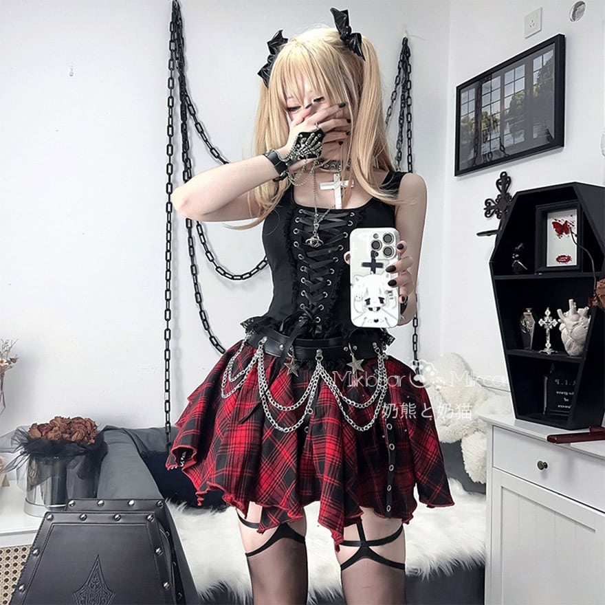 地雷系 4点セット トップス×ミニスカ×ウエストチェーン 参戦服｜WithU