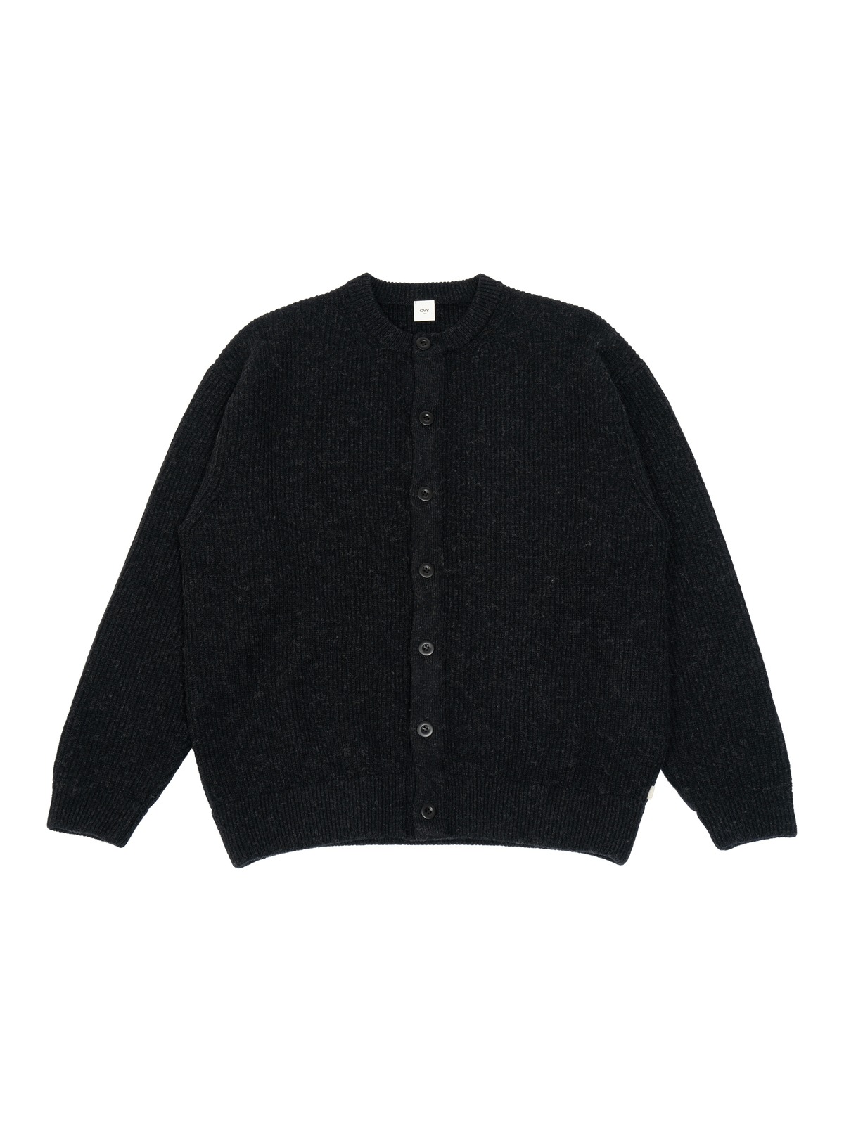 Super Comeback Lamb Wool Crew Neck Cardigan (black) | OVY