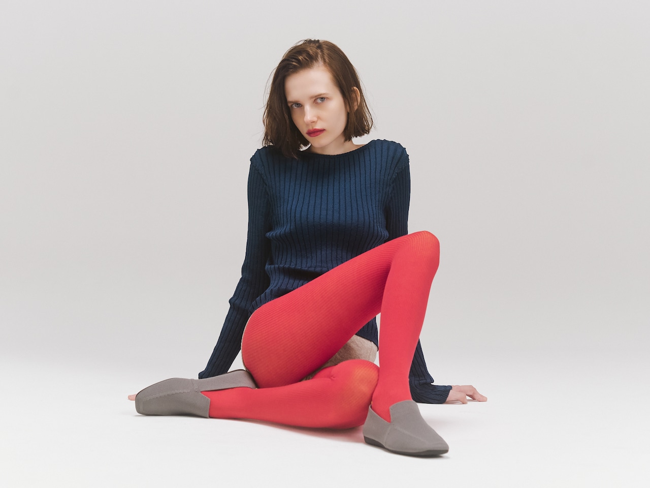 UMILE Yarn RIB PULLOVER / NAVY