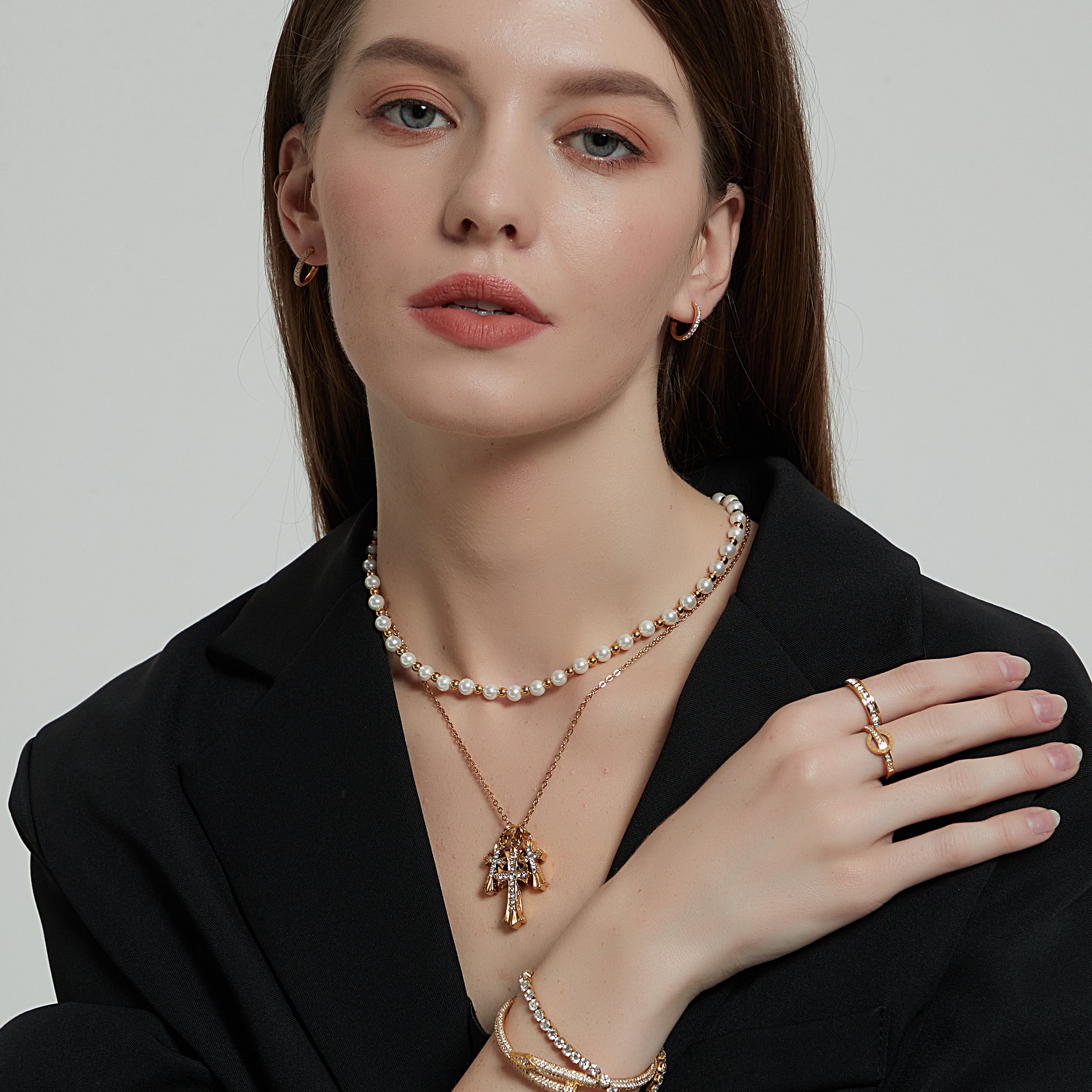 スワロフスキー使用】316L Hawaiian Triple Cross 【GOLD