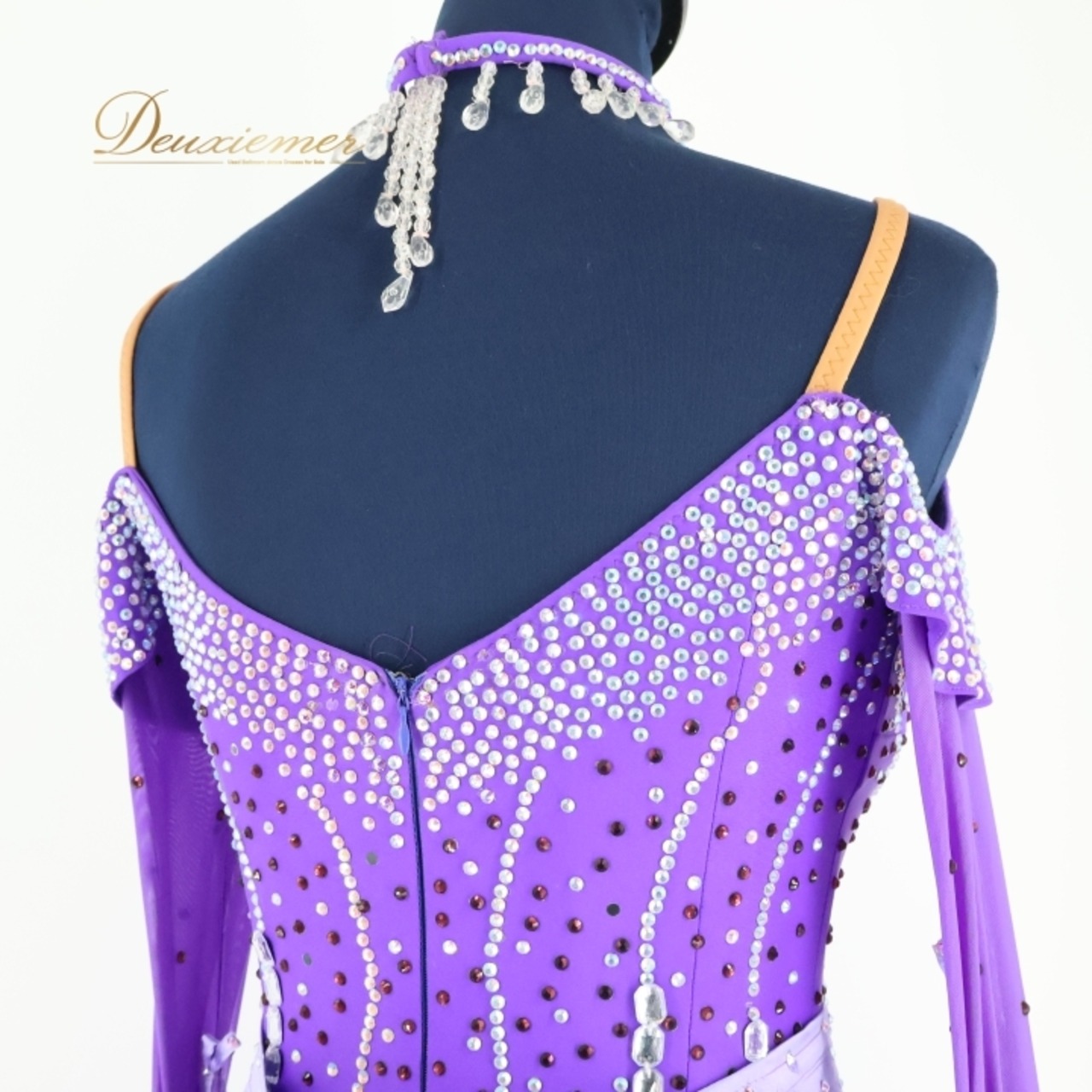 社交ダンス 衣装 スタンダード ドレス スタンダードドレス ワンピース 紫 フロート レース フリル パープル系 デモ 競技 ダンス パーティ 発表会 リボン 高級感 豪華 スカート 可愛い デザイン おしゃれ アクセサリー レディース 競技会