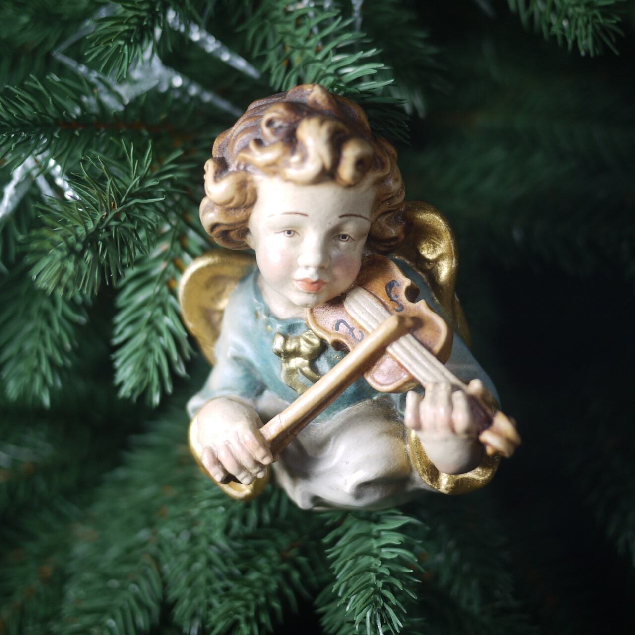バイオリンを弾く天使 木彫り胸像 ドイツ