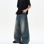 ストリート ウォッシュ加工 ワイドデニムパンツ P275
