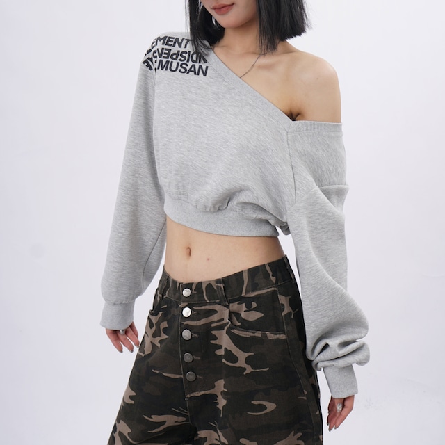 one-shoulder long sleeve short sweatshirt la2769