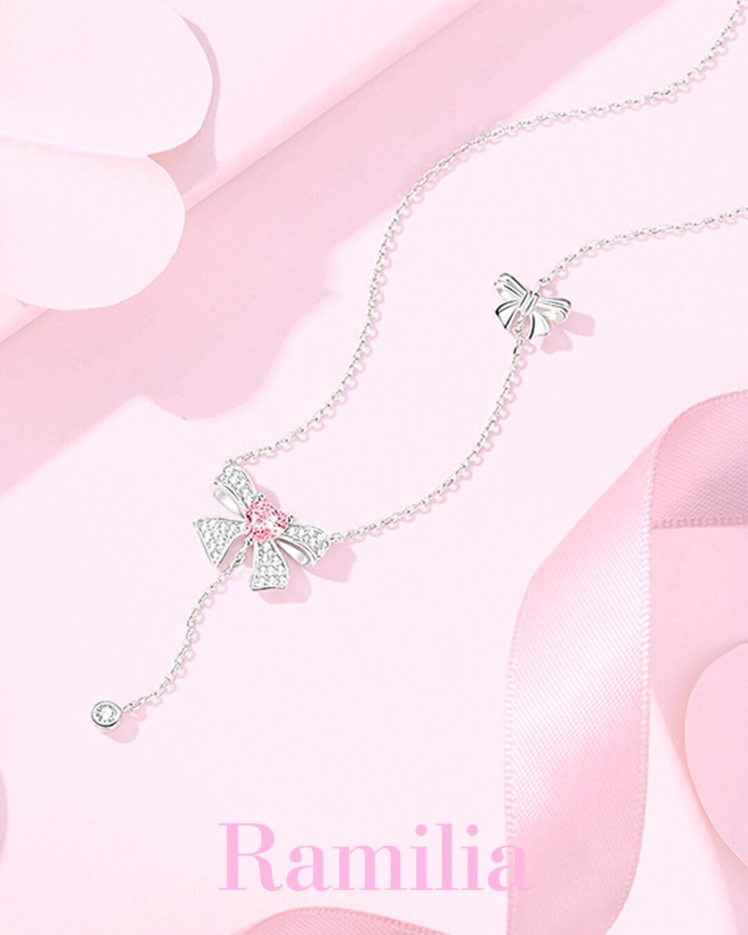 ピンクストーンリボンタッセルネックレス R2407023