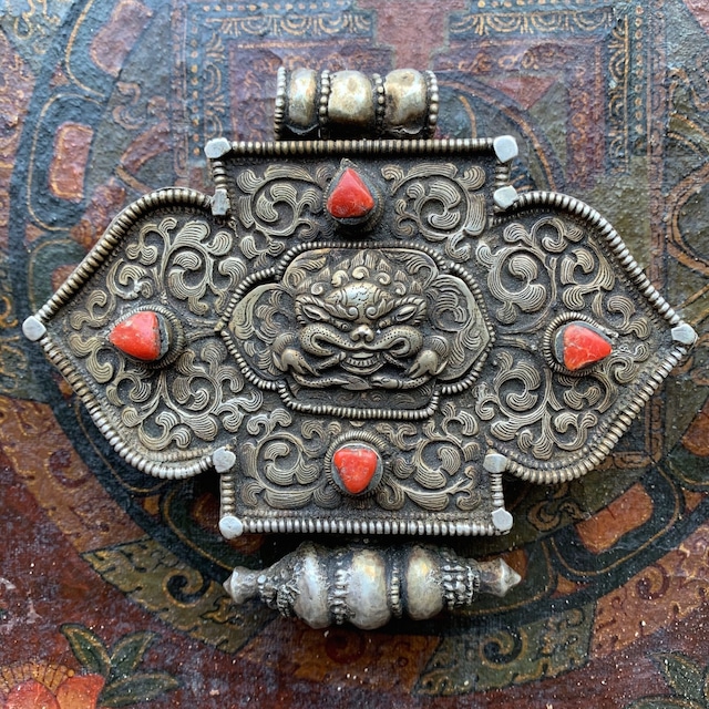 古いチベット版木 ルンタと四獣 大判