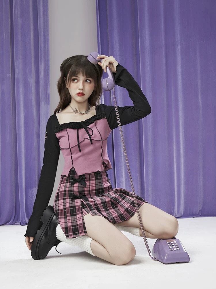 スカート チェック ミニスカート フレアスカート トップス Tシャツ